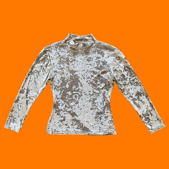 90's vintage gray silver crushed velvet mock neck bodycon top MEDIUM the limited - Picture 2 of 6